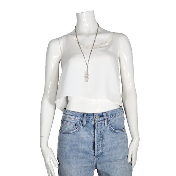 Aritzia Babaton Women's Size XS White Cropped Tank Top Ribbed Trim Crepe Shirt - Picture 5 of 5